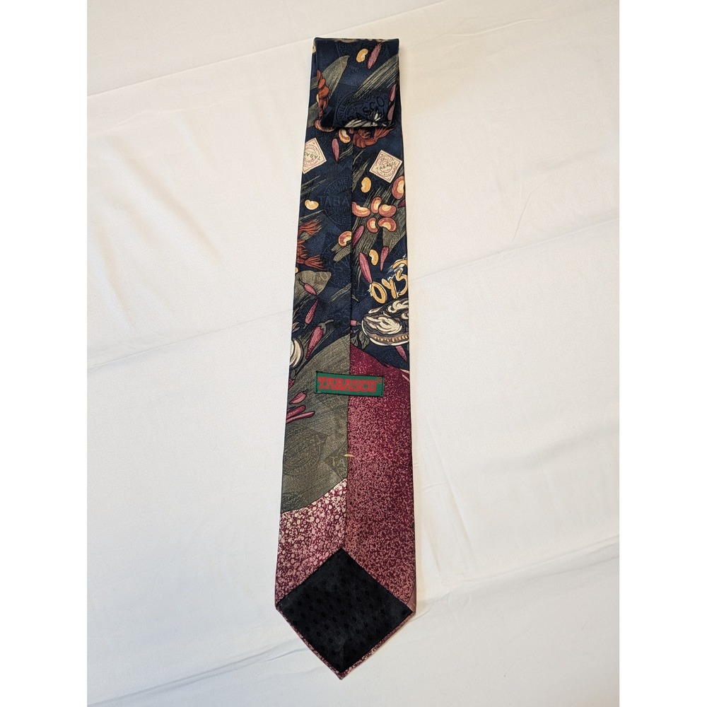Tabasco Brand Mens Silk Tie Burgundy Navy Hot Sauce Chili Pepper Novelty Graphic - Picture 4 of 4